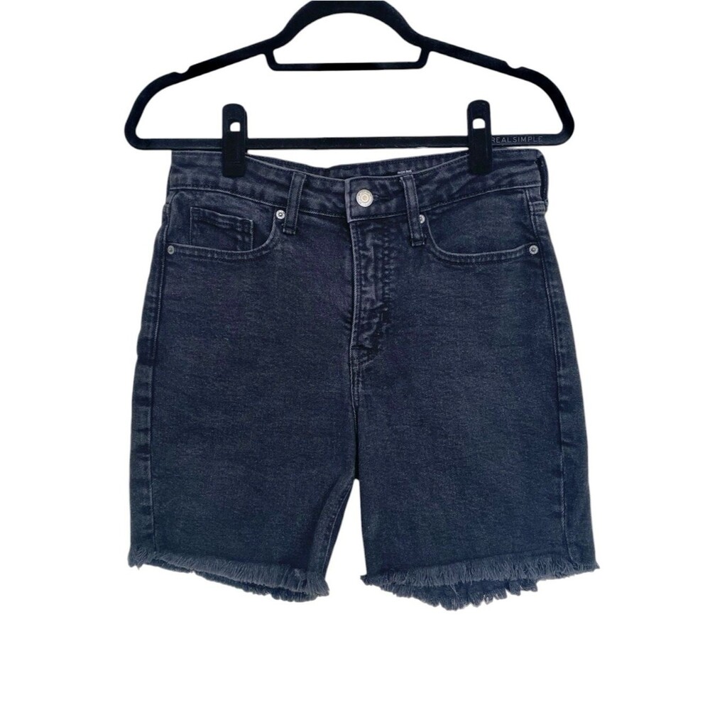 Old Navy High Rise OG Straight Jean Shorts Black Frayed Hem Women’s Size 6